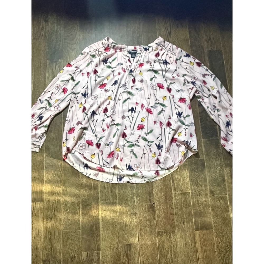 Liz Claiborne 0X Plus Floral Blouse Pink Colorful Long Sleeve Lightweight Top